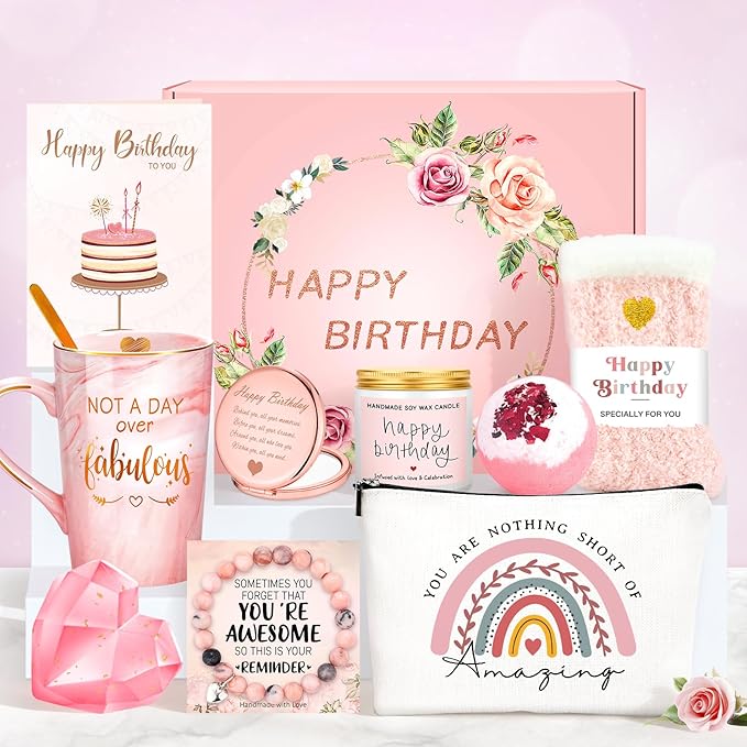 Birthday Gifts for Women Happy Birthday Gift Baskets for Women Unique Not A Day Over Fabulous Mug Gift ideas Pink Gifts Bo...