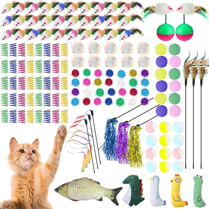Shappy 150 Pcs Cat Toys for Indoor Cats Bulk, Kitten Toys Pack, Variety Interactive Gift Including Mice Interactive Silent...
