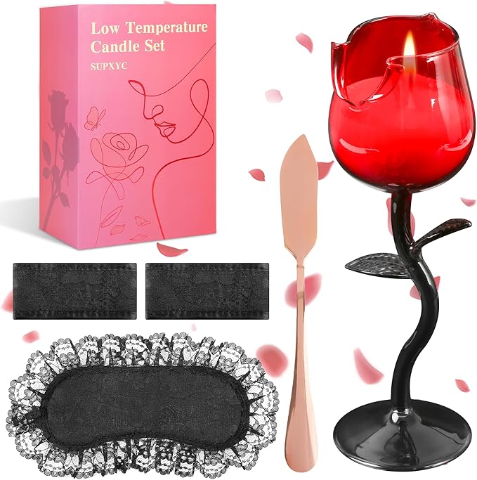 SUPXYC Low Temperature Candle Set, Romantic Valentine's Day Candles, Rose Flower Wine Glasses Candle, Valentine's Day Scen...