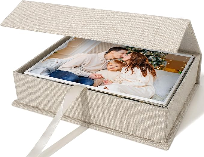 Vienrose Linen 5" x 7" Photo Cases and Postcard Keeper Storage Container Box 1Pcs for Photo, Postcard, Decorative Paper, B...