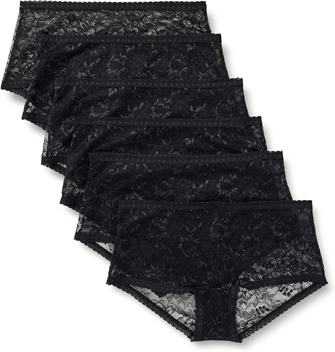 Amazon Essentials Women's Stretch All Over Lace Boyshort Panties, Pack of 6