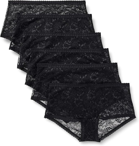 Amazon Essentials Women's Stretch All Over Lace Boyshort Panties, Pack of 6