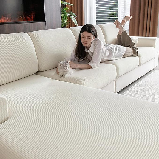 OHSIO Sectional Couch Covers, Wear Resistant Stretch Sofa Covers Washable Soft Couch Cushion Covers Anti Slip Furniture Pr...
