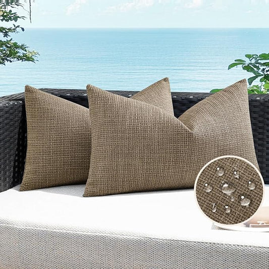 Artscope Outdoor Waterproof Throw Pillow Covers 12x20 Inch Decorative Linen Outdoor Pillows Cushion Case for Patio Couch S...