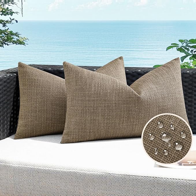 Artscope Outdoor Waterproof Throw Pillow Covers 12x20 Inch Decorative Linen Outdoor Pillows Cushion Case for Patio Couch S...