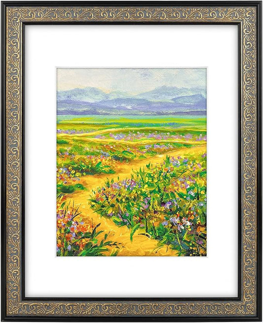 Golden State Art, 11X14 Vintage Photo Frame with White Mat for 8X10 Pictures or 11X14 Without Mat, Ornate Black and Gold C...