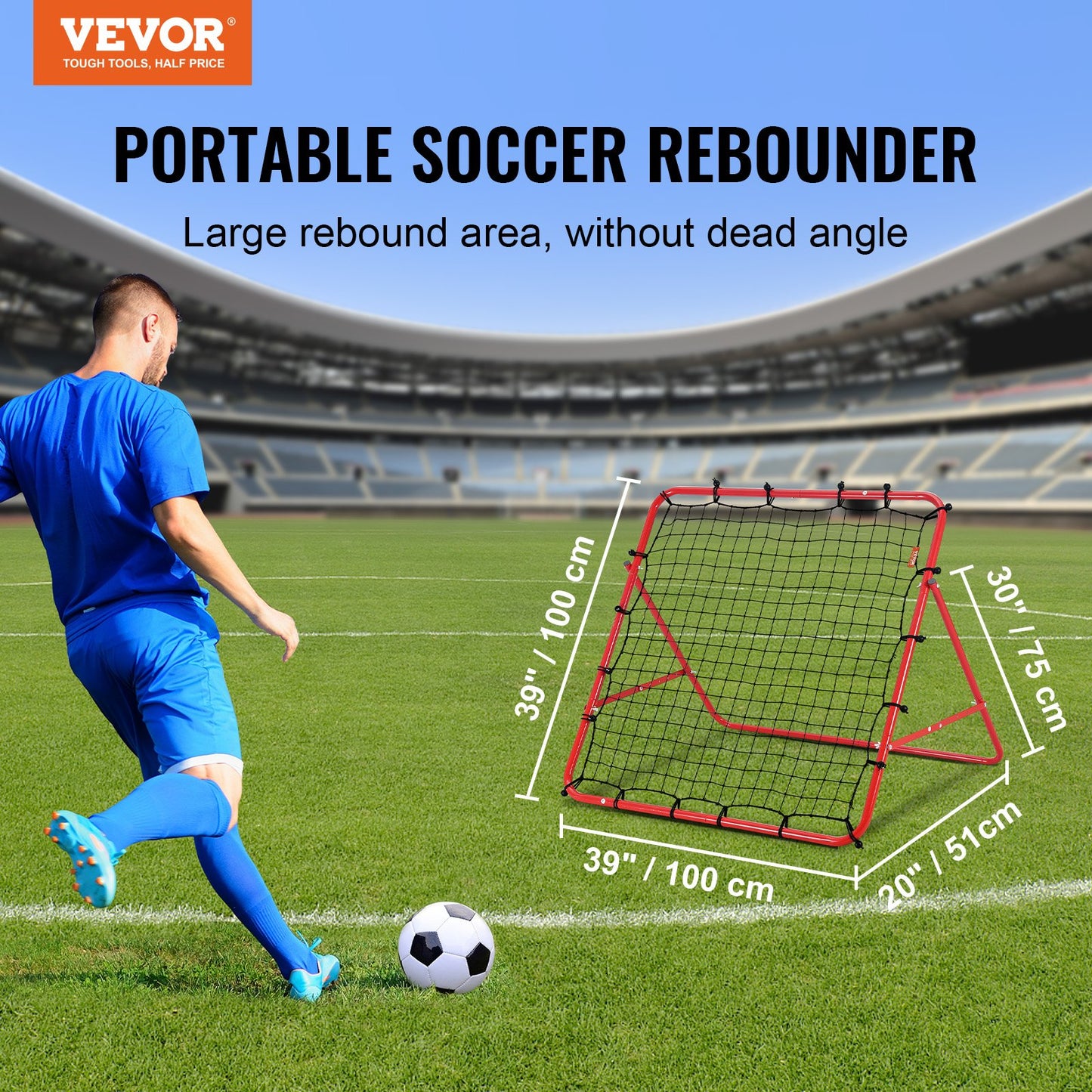 Soccer Rebounder Rebound Net, Kick-Back 39"x39", Portable Football Training Gifts, Aids & Equipment For Kids Teens & All Ages, Easy Set Up & Perfect Storage