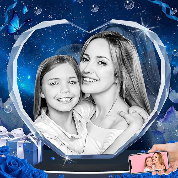 RUIOU 3D Crystal Photo, Personalized Mom Gifts for Mothers Day, Women, Her, Wife, Couple, Custom Gifts With Your Own Phot...