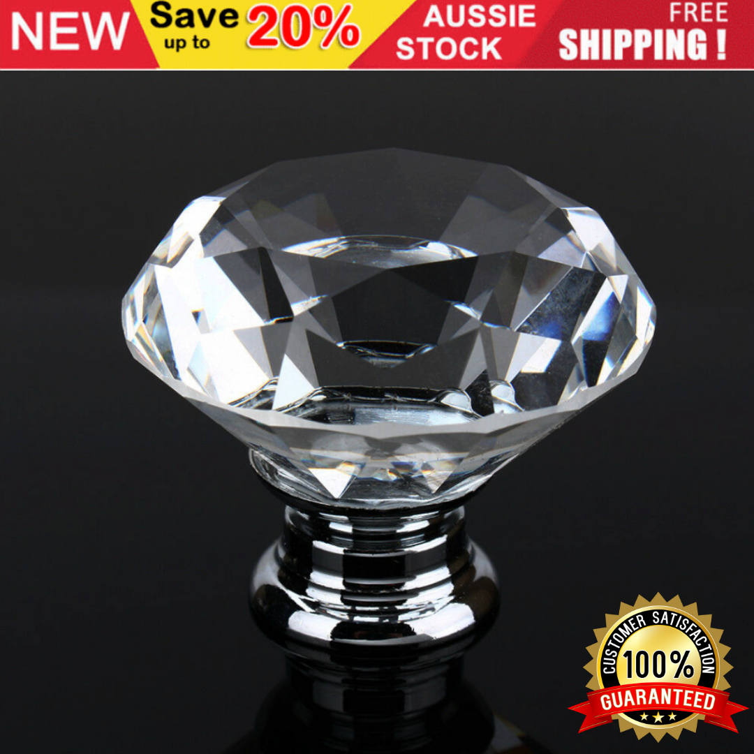 Crystal Clear Knob Diamond Glass Drawer Wardrobe Kitchen Cupboard Cabinet Handle