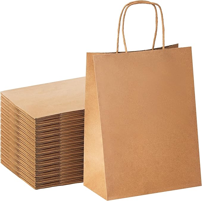 YEEHAW Brown Paper Bags with Handles Bulk 8"x4.5"x10.8" 100Pcs Gift Kraft Bags Medium Size, Brown Craft with Handles, Gift...