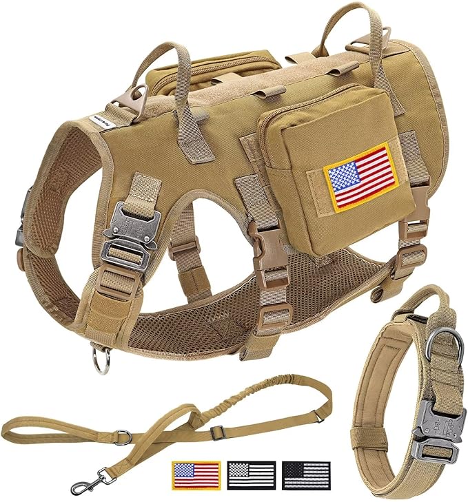 Forestpaw Tactical Dog Harness for Large Dogs,Tactical Dog Collar with Bungee Leash Set,No Pull Military Dog Harness for W...