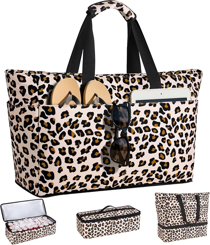 ISEYOU Beach Bag with Cooler, 49L Large Waterproof Sandproof Tote with Zipper, Foldable Travel Bag for Beach, Pool, Picnic