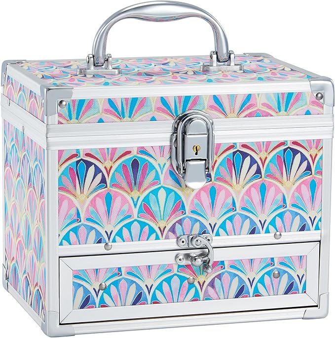 Hododou Girls Jewelry Box Organizer with Drawer & Mirror, Mermaid Tail Style Lockable Storage Case for Kid or Little Girls...