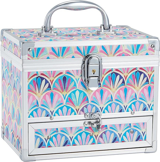 Hododou Girls Jewelry Box Organizer with Drawer & Mirror, Mermaid Tail Style Lockable Storage Case for Kid or Little Girls...