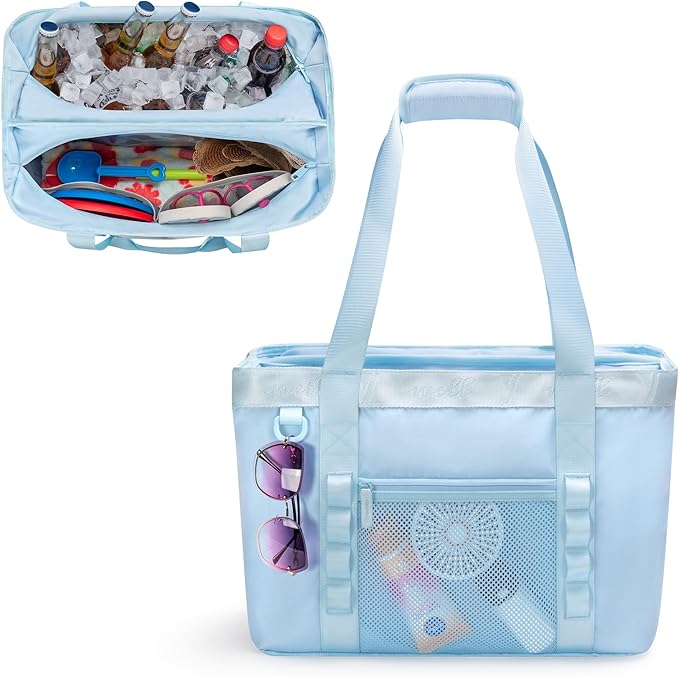 Yarwo Beach Bag for Women, Sandproof Swim Tote Bag with Cooler Compartment and Wet & Dry Pockets for Pool Cruise Vacation