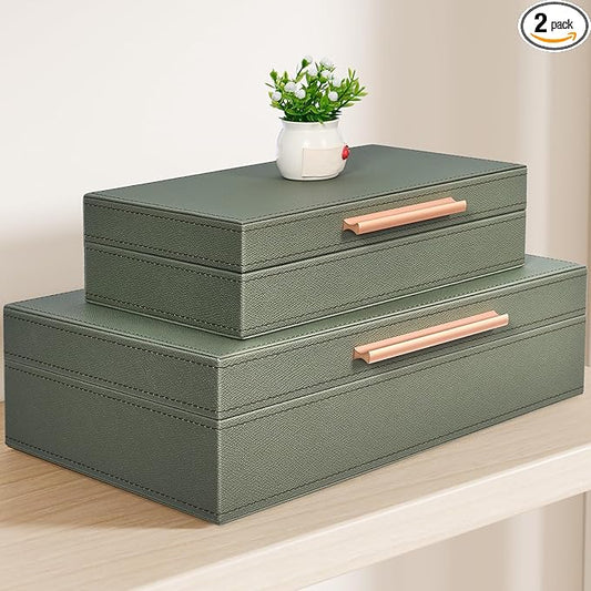 Decorative Boxes with Lids 2-Set, Memory Box for Keepsakes, Saving Space, Beautiful PU Leather Decorative Storage Boxes in...