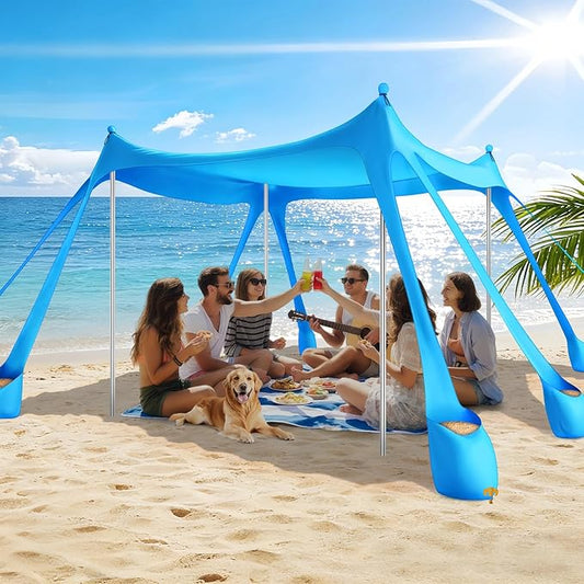 Beach Tent Sun Shelter UPF 50+,10x10 FT Beach Canopy Tent Sun Shade,Pop Up Beach Canopy with 8 Sandbags, Outdoor Beach Sha...