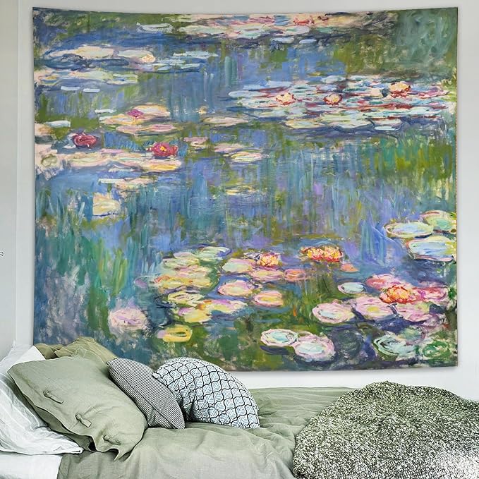 Avinyl Monet Waterlily Wall Tapestry, Green Floral Plant Art Poster for Bedroom Girls Boys, Small Nature Flower Pond Wall ...