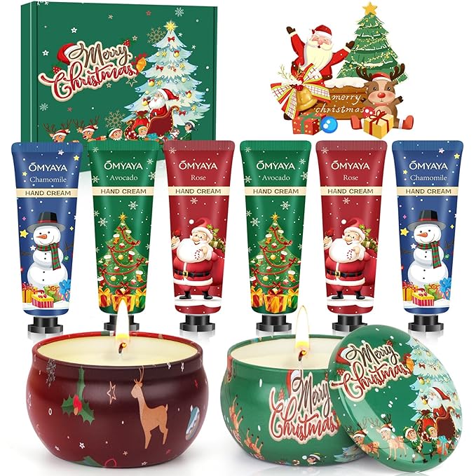 Christmas Gifts for Women,Scented Candles & Hand Cream Lotion Set,Bulk Christmas Gifts Set for Coworkers,Personalized Chri...