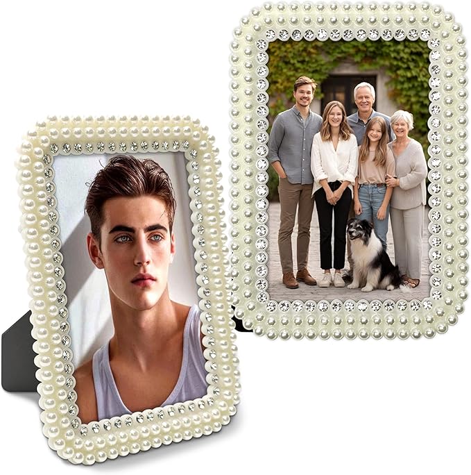 LAST HOE DOWN Pearl and Crystal Photo Frame, 4x6 Inch, Decorative Picture Frame，Tabletop Display (white1)