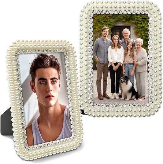 LAST HOE DOWN Pearl and Crystal Photo Frame, 4x6 Inch, Decorative Picture Frame，Tabletop Display (white1)
