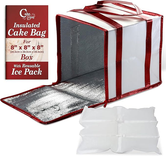 Cakebon 8-Inch Cake Insulated Cooler Bag with Ice Pack Sheets – Premium Carrier Bag for Cakes, Pastries & Cupcakes – Durab...