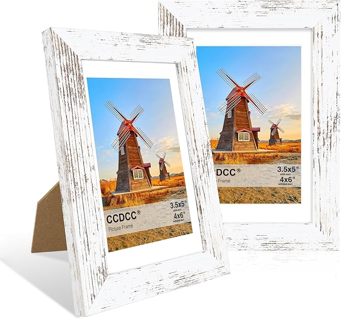 ccdcc 4x6 Picture Frame Set of 2, 4 x 6 Wood Photo Frames with Mat for 3.5x5, Rustic Natural Wooden Frame with Real Glass ...