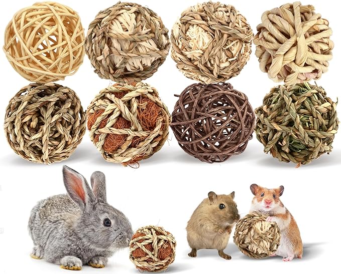 VESPRO Bunny Chew Grass Balls, Rolling Chew Toys for Small Animals, Natural Chew Grass Toys and Bunny Treats for Rabbits, ...