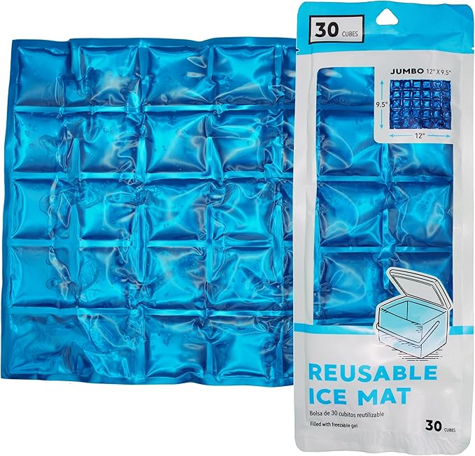 Jacent Reusable Ice Pack Mat, Flexible 30-Cube Gel Freezer Sheet for Coolers, Lunch Bags, Food Storage & Outdoor Use, Jumb...