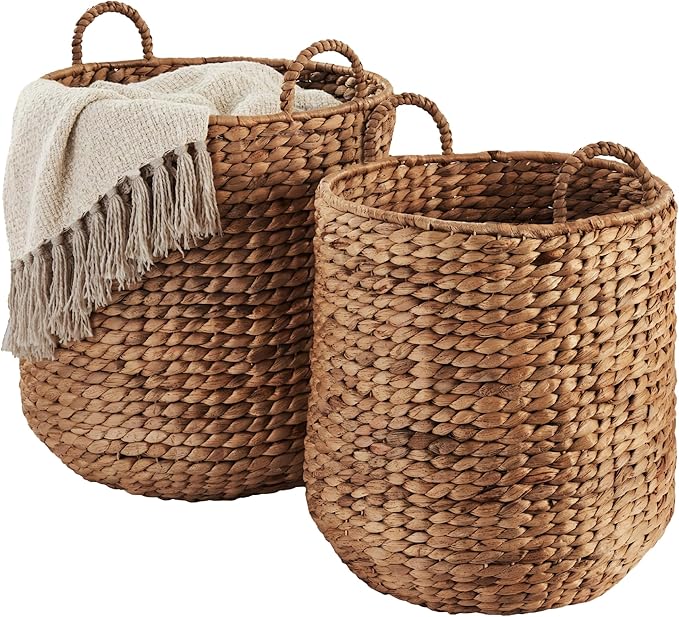 Best Choice Products 2-Piece Round Nesting Baskets W/Handles, Handwoven Water Hyacinth, Plant Holder, Laundry Basket, Stor...