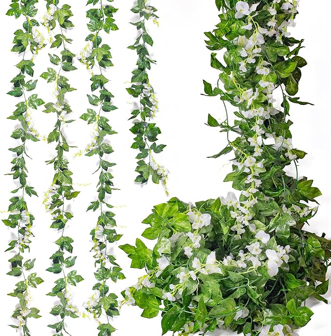 Mavee 28.8ft Artificial Wisteria Vine Garland (4x7.2ft), Silk Hanging Flowers Decor for Wedding Arch, Home Floral Arrangem...