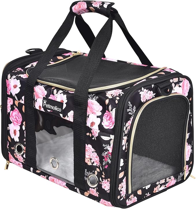Petmolico Cat Carrier Soft-Sided Pet Bag for Small Medium Cats Puppies 16LBs - Airline Approved Pet Travel Carrier 3 Open ...