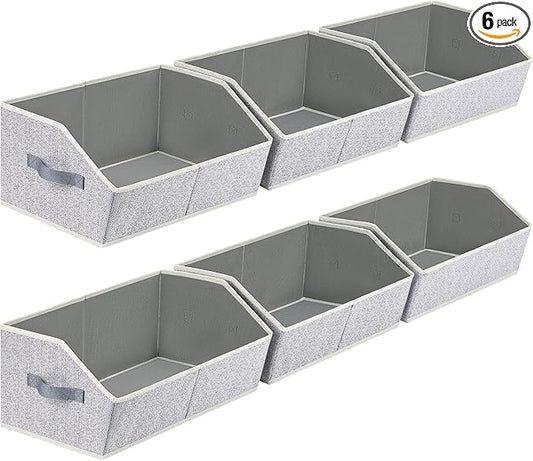 Homsorout Closet Organizers Bins 6 Packs - Large Closet Shelf Organizer with Handles, Fabric Trapezoid Storage Bins, Colla...