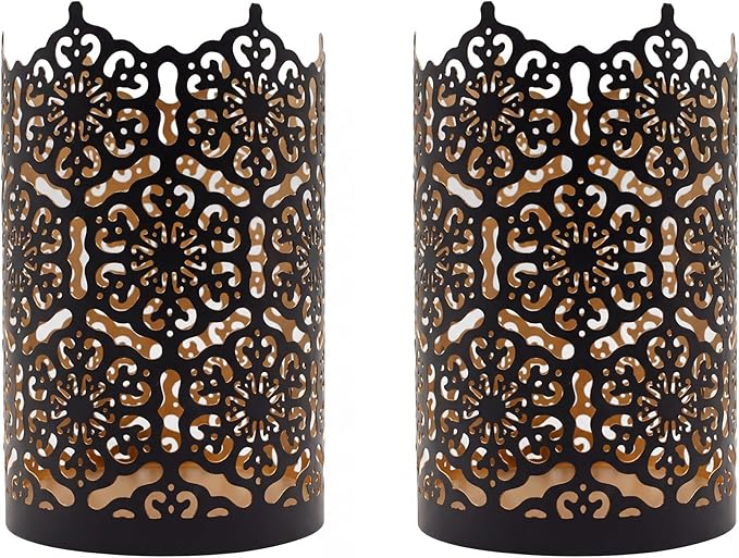 Hosley's Set of 2 Flower 7" High Cut Bronze Candle Holder & Lantern. Ideal for Use with Hosley Highly Scented Candles, Jar...