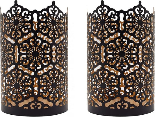 Hosley's Set of 2 Flower 7" High Cut Bronze Candle Holder & Lantern. Ideal for Use with Hosley Highly Scented Candles, Jar...