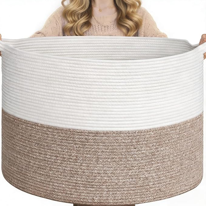 Goodpick Blanket Basket Living Room, 19.7"x19.7"x12.6" Cotton Rope Toy Basket for Blankets, Woven Baskets for Storage, Toy...