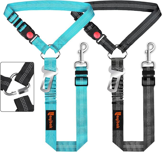 Removable Dog Seat Belt Harness for Car, 3 in 1 Pet Dog Car Seatbelt Leash, Retractable Restraint Secures to Vehicle Headr...