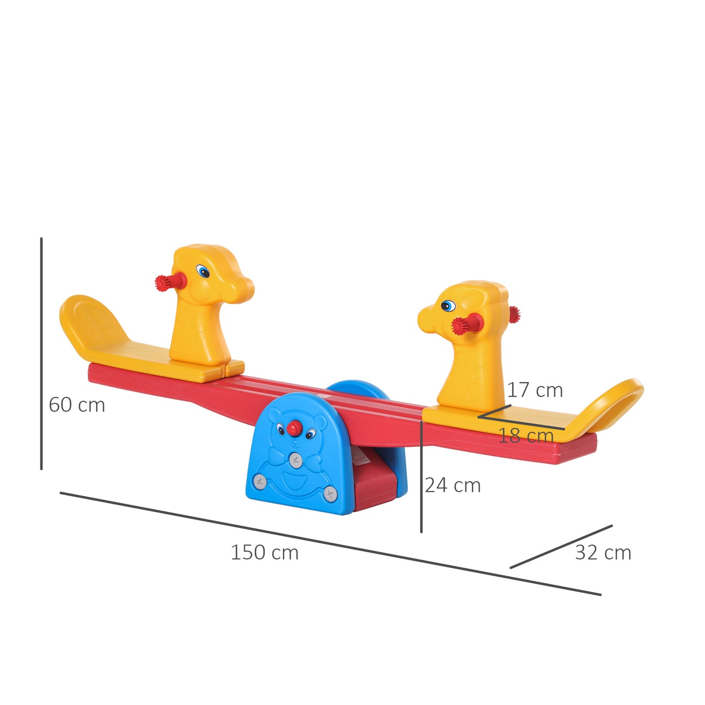 Kids Seesaw Safe Teeter Totter 2 Seats With Easy-Grip Handles, Safe, Indoor Outdoor Living Room Playroom Backyard Equipment, For 1-4 Years Old Multicolor