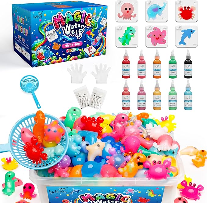 Kiditos Magic Water Elf Toy Kit for Kids, Make Your Own Magic Water Pets, DIY Sensory Craft Kit with 10 Magic Gels & 6 Mol...