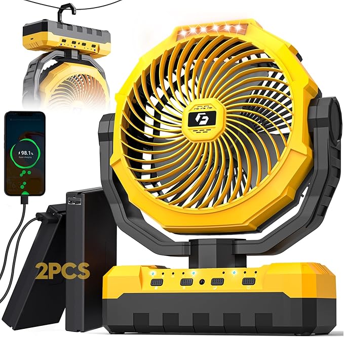 Korbot 24000mAh Detachable Battery Camping Fan - 3-in-1 Portable Camping Fans with LED & Remote - 4 Speeds Battery Operate...