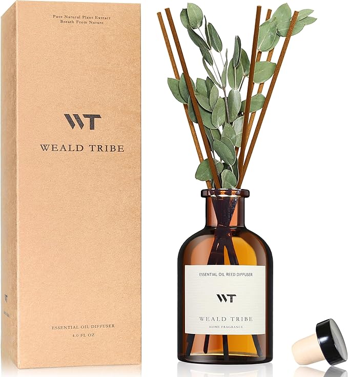 WEALD TRIBE Flower Reed Diffuser Set Eucalyptus & Lavender Scent For Bathroom Accessories Shelf Decor & Air Fresheners, St...