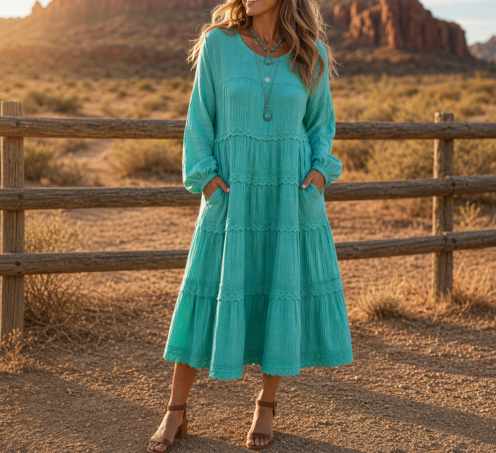 New European And American-style Solid-color Plus-size Long-sleeve Loose-fitting Dress