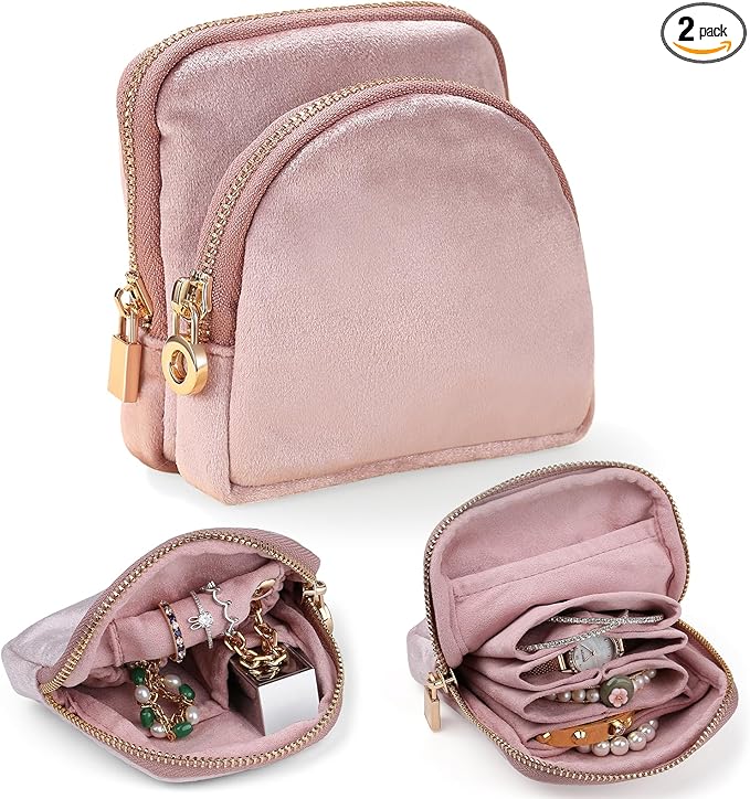 Lumayina Small Travel Jewelry Case Set 2-in-1 Detachable Velvet Pouches, Portable Jewelry Organizer bag for Rings Earrings...