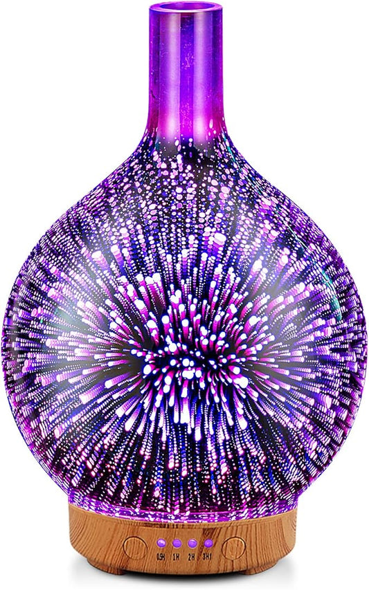Porseme Essential Oil Diffuser 3D Glass Aromatherapy Ultrasonic Humidifier - 7 Color Changing LEDs, Waterless Auto-Off, Ti...