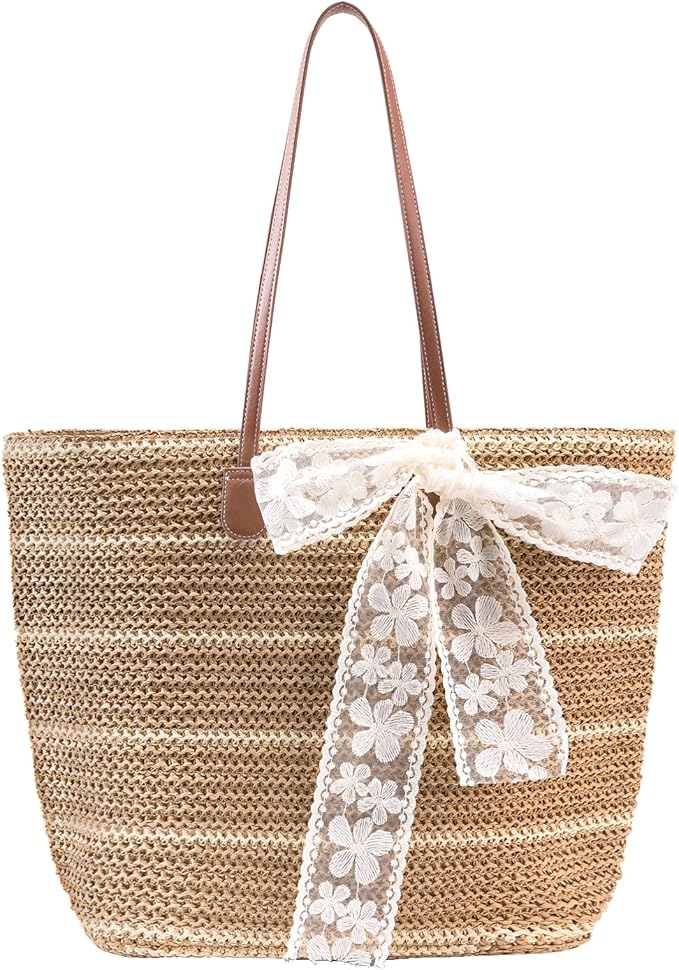shoowyees Straw Beach Tote Bag for Women - 2026 Large Handwoven Summer Vacation Purse Zipper for Travel Shopping Essentials