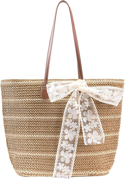 shoowyees Straw Beach Tote Bag for Women - 2026 Large Handwoven Summer Vacation Purse with Zipper for Travel Pool Shopping...