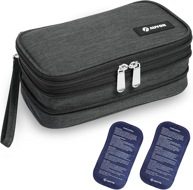 AUVON Expandable Insulin Cooler Travel Case with 2 × 180g Ice Packs, 10-12.5H Cooling Time for Flights & Road Trips, Porta...