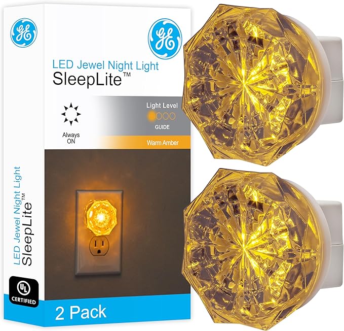 GE SleepLite Jewel LED Night Light, Plug-in, Always on, Amber, UL-Certified, Energy Efficient, Ideal Nightlight for Bedroo...