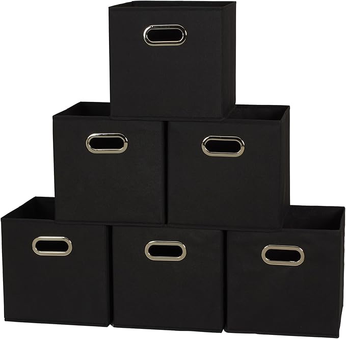 Household Essentials Foldable Fabric Storage Bins 6 Piece Set, Strong Poly-Woven Fabric, Sturdy Chipboard Sides, Grommet F...