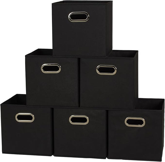 Household Essentials Foldable Fabric Storage Bins 6 Piece Set, Strong Poly-Woven Fabric, Sturdy Chipboard Sides, Grommet F...